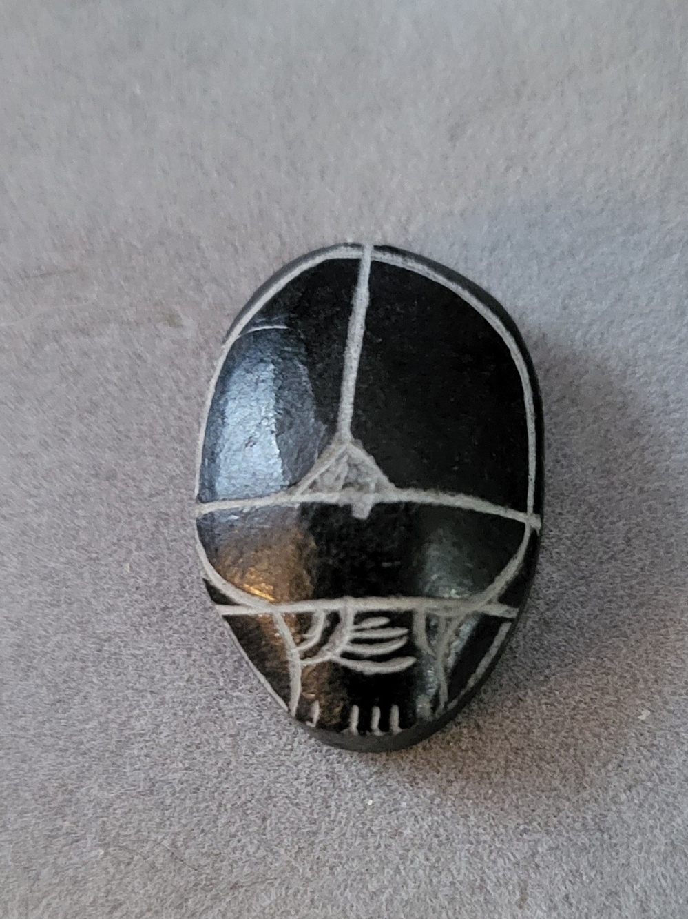 Black and White Carved Stone Scarab Egyptian Cabochan